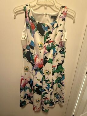 American Living White Floral A-Line Mini Dress with Multicolor Blooms